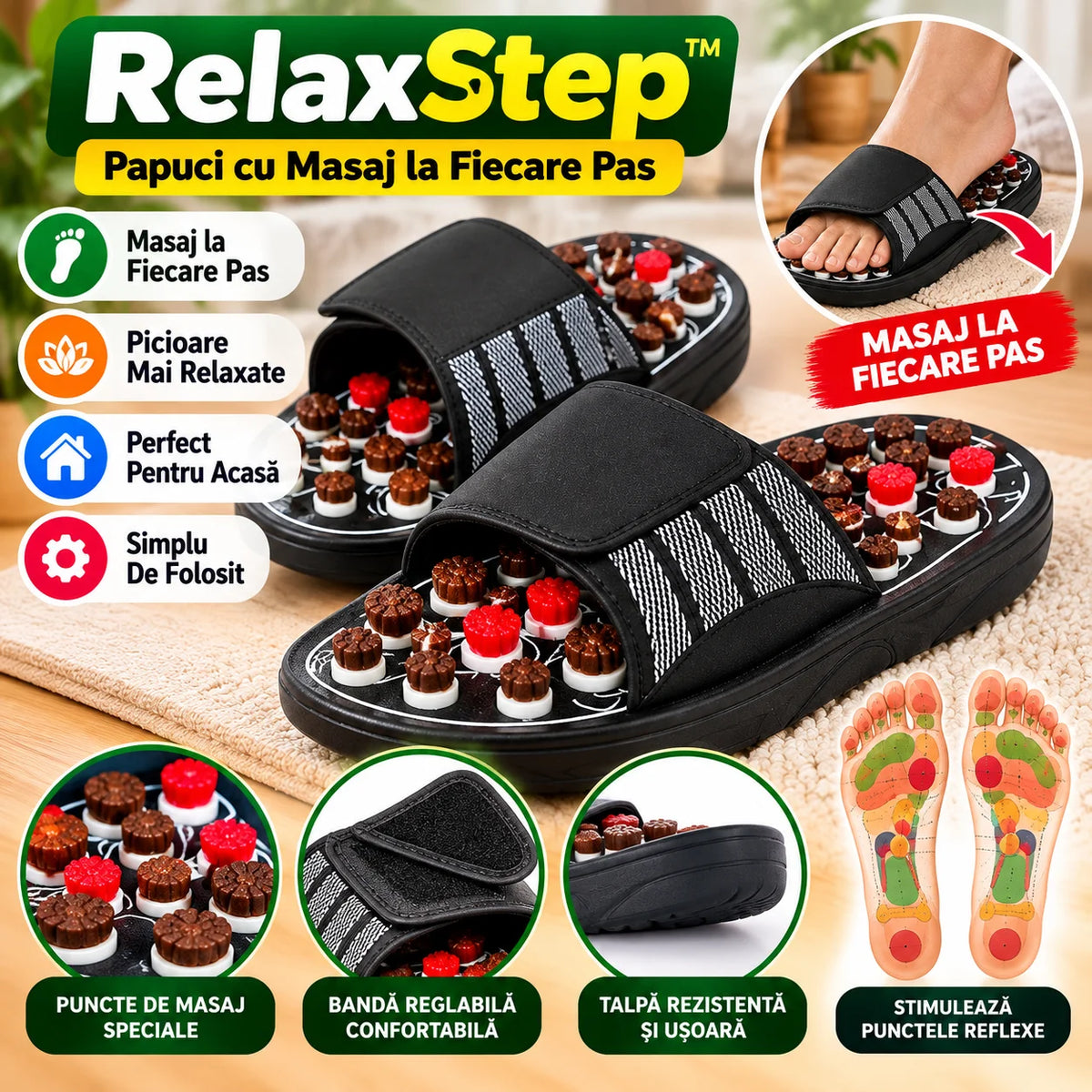 Papuci cu Masaj RelaxStep – Relaxare la Fiecare Pas