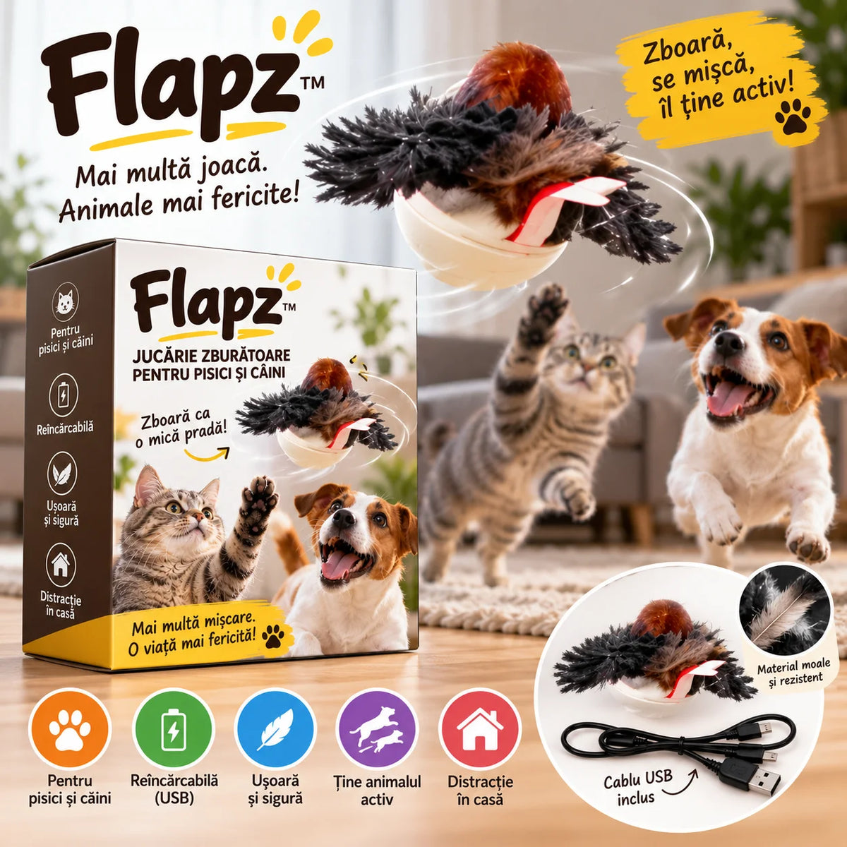 Jucărie Zburătoare Flapz – Distracție Fără Oprire Pentru Câini și Pisici