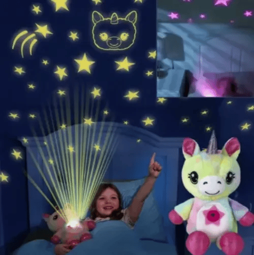 Unicorn de pluș cu proiecție de cer înstelat UnicornMagic