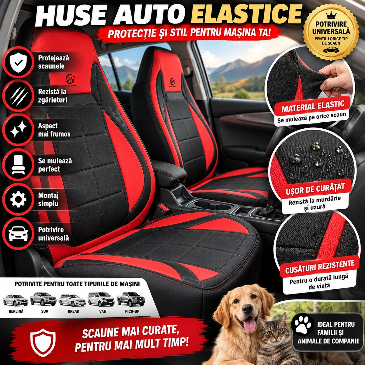 Huse Auto Elastice FlexiSeat – Schimbă Rapid Aspectul Mașinii